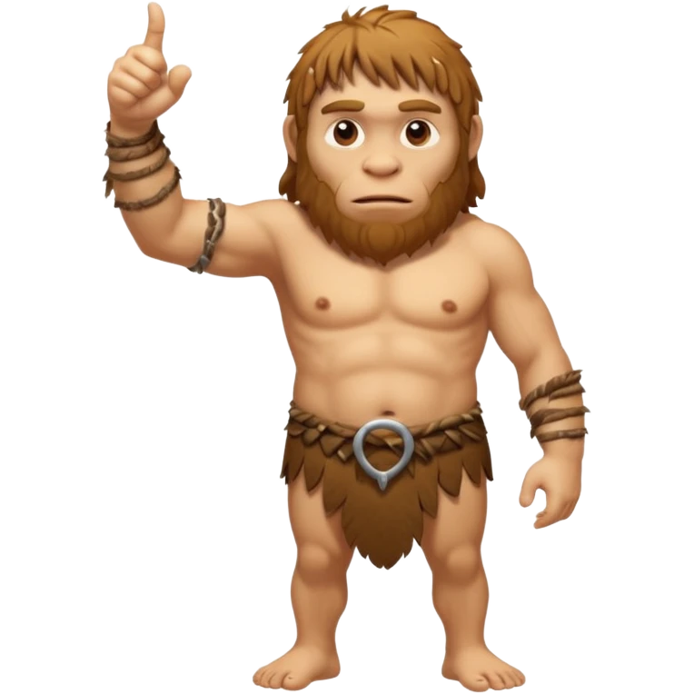 A full-bodied Neanderthal, dressed in a loincloth, points his thumb to the left. emoji