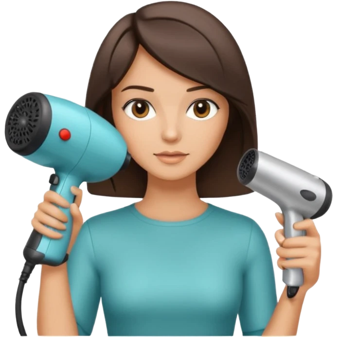 brunette bob girl hair stylist holding a hair dryer emoji