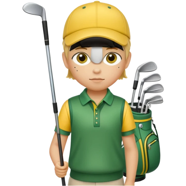 young child beginner golfer yellow default skin. with golf bags on their backs  emoji