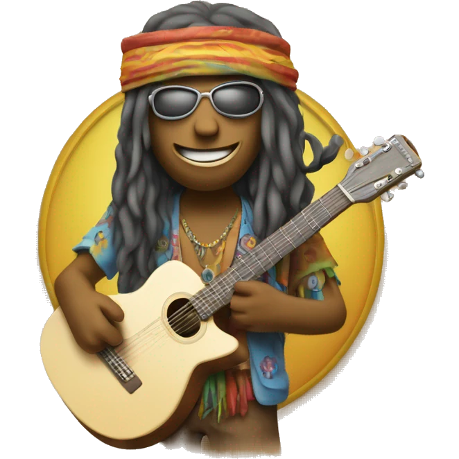 anthropomorphic hippie guitar, showing a sign of peace emoji