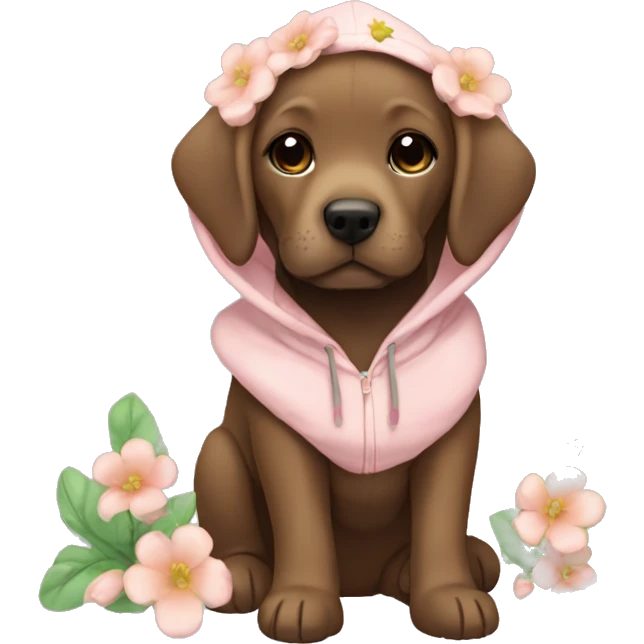 cute baby brown labrador wearing flower hoodie emoji
