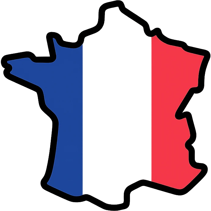 color outline icon of France map with flag colors emoji