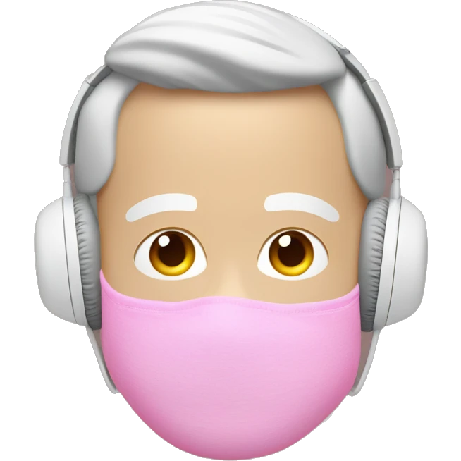 white guy in pink balaclava listening to music on Silver AirPods Max emoji