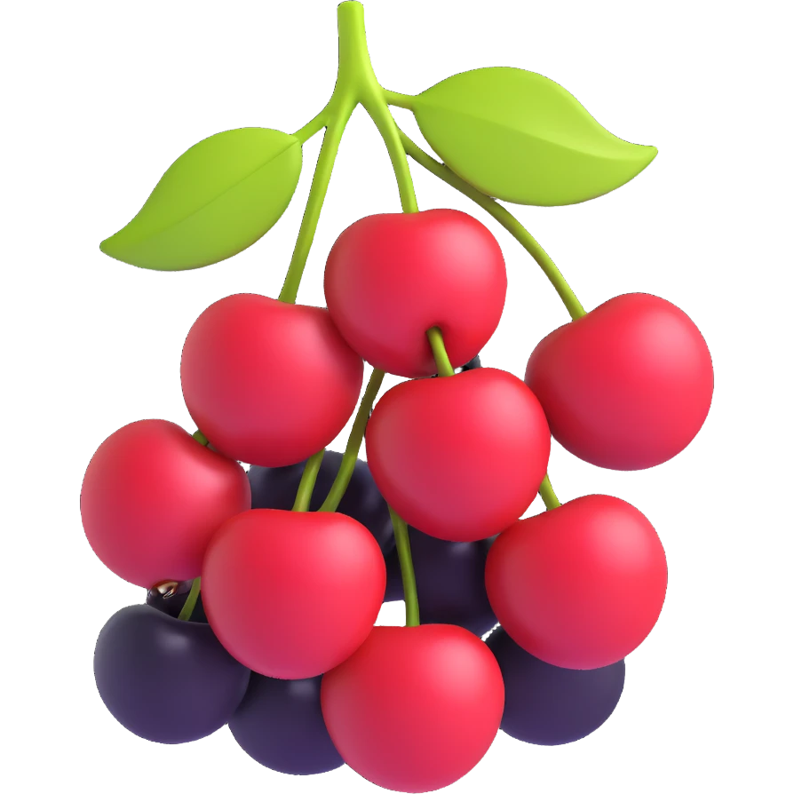 Make the cherry antipy as volumetric as possible, add expressive lighting and shading, change the color of the berries to black, in a modern 3D iOS style with a clean background. emoji
