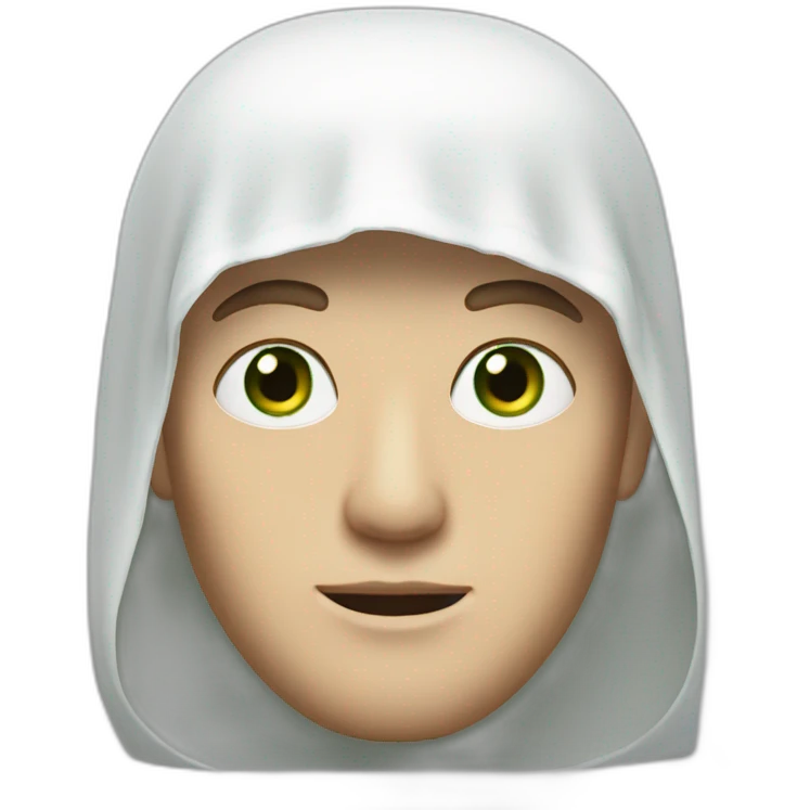 white man with a white veil on his head, green eyes emoji