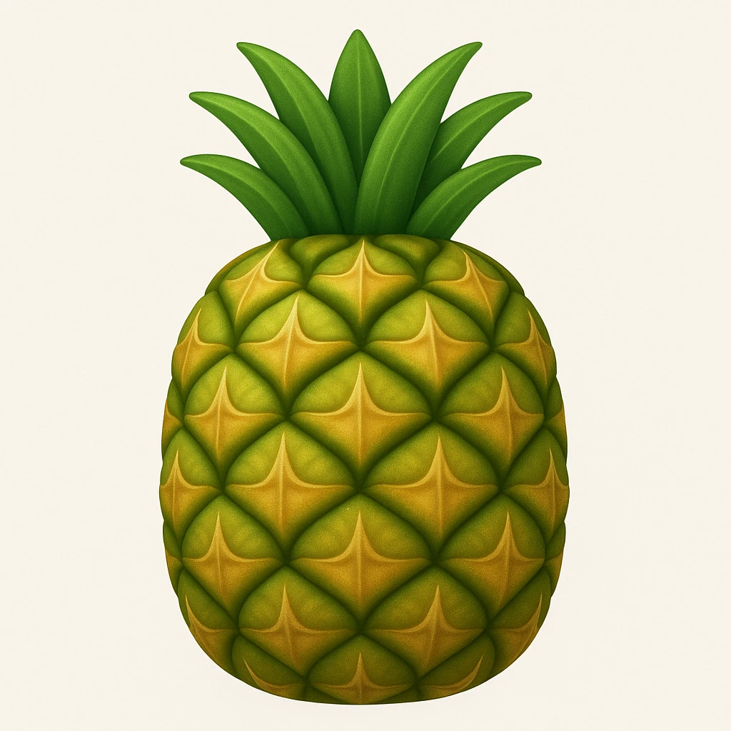 Create a pineapple emoji inspired by the reference image. The style should have realistic texture and detailed pattern but remain simplified and emoji-like. emoji