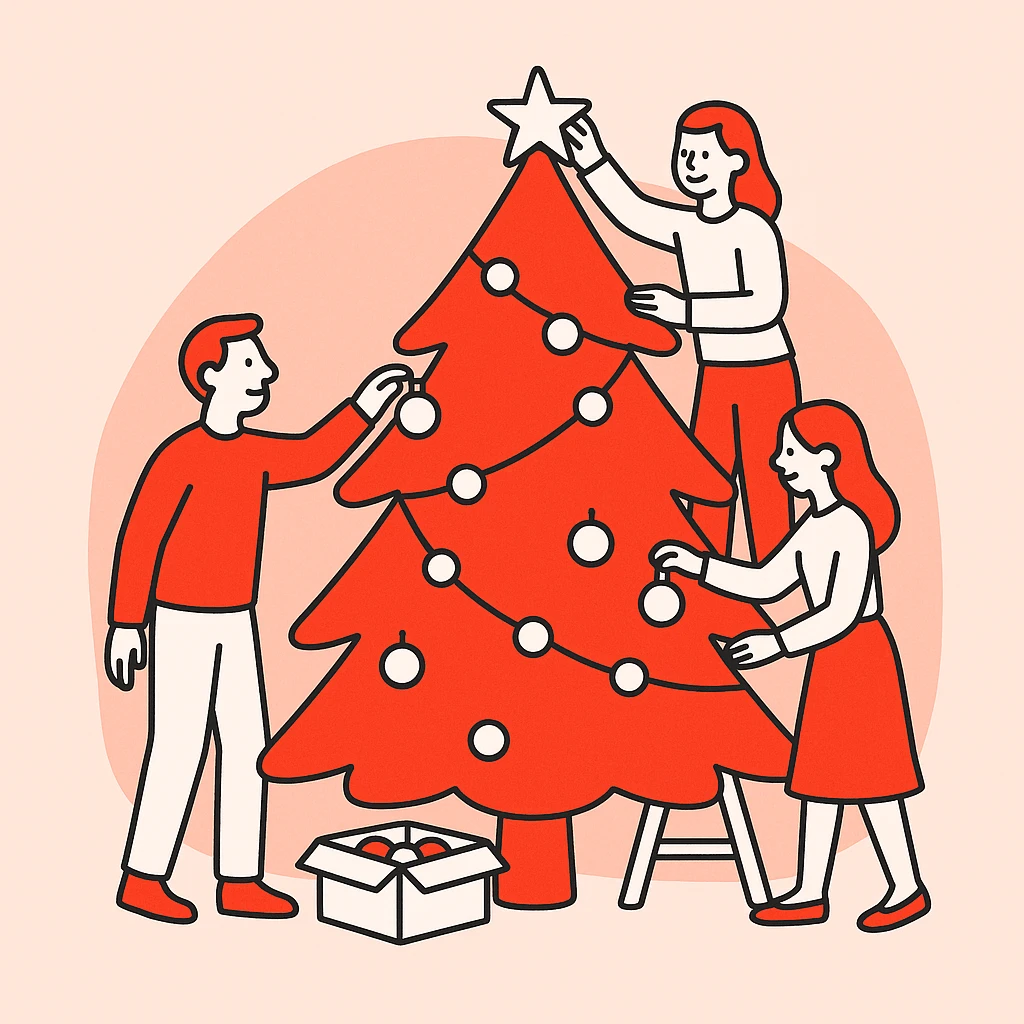 people decorating a Christmas tree emoji