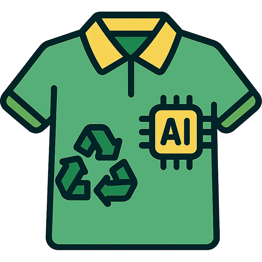 eco-friendly polo shirt featuring artificial intelligence design elements, lineal color icon with black outlines emoji