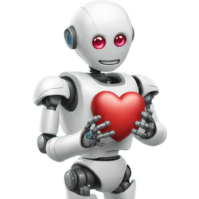 the robot holds a heart in its hand emoji
