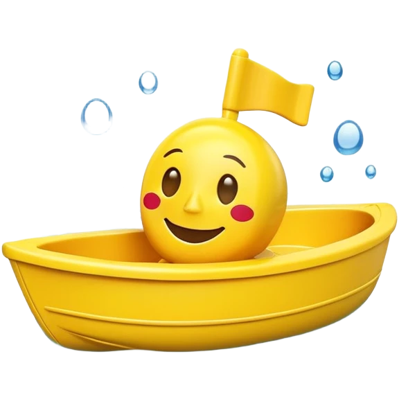 A yellow plastic toy bath boat with a big happy smiling face on the front emoji