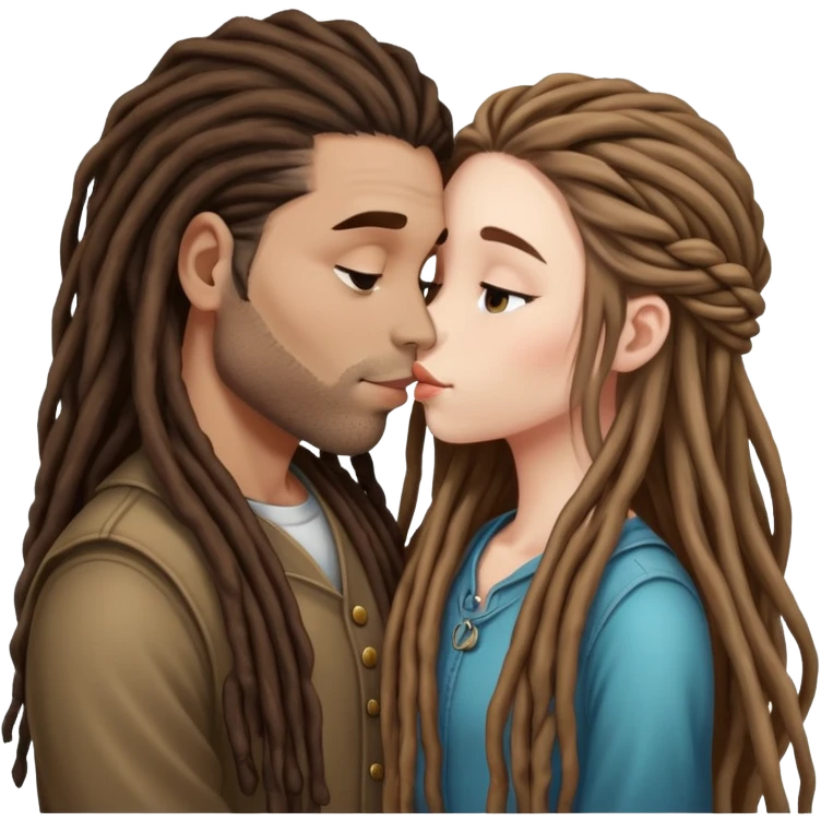 Man with dreads kissing girl with brown long hair  emoji