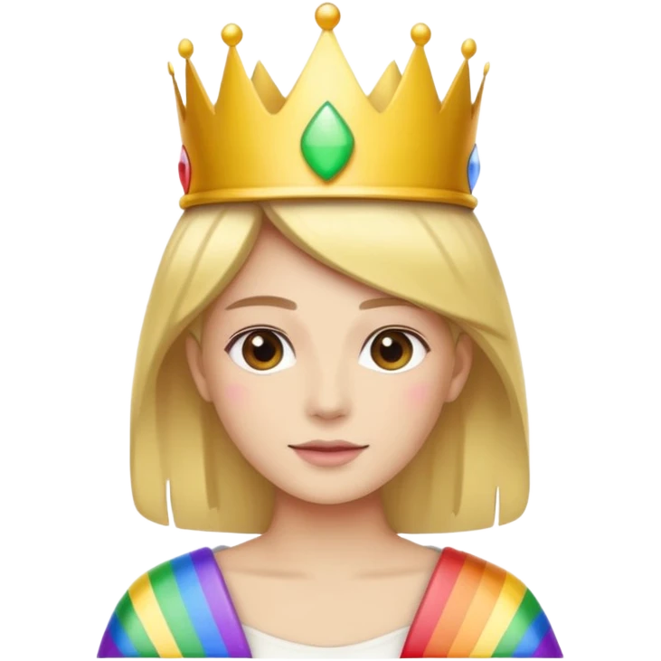 Wearing a crown, with a rainbow flag emoji