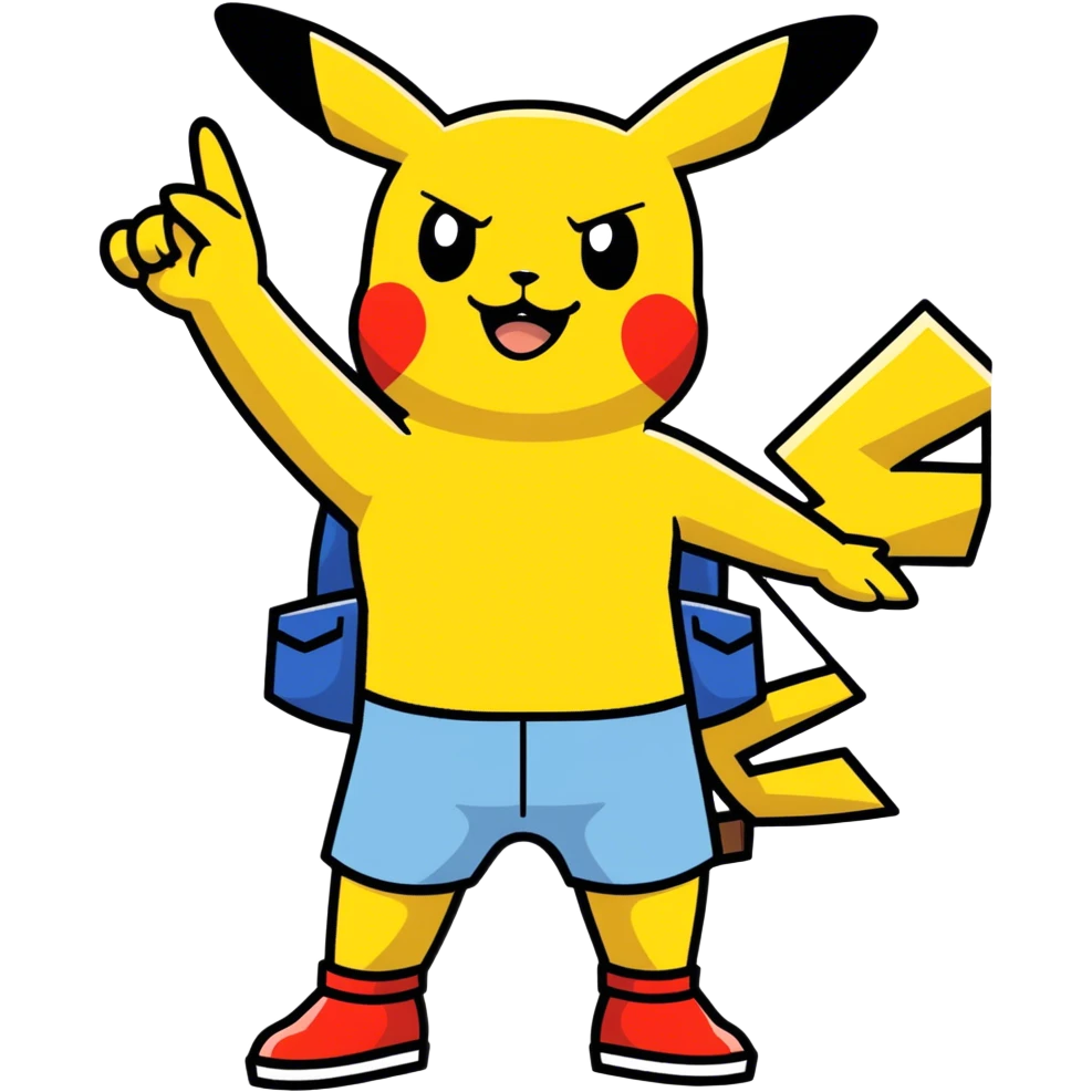 Hot handsomeb muscular 6ft tall smiling happy clean shaven Ash Ketchum giving Pikachu a high five emoji