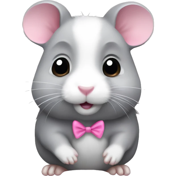 A full-body grey hamster, with 4 paws and with a small pink bow   emoji
