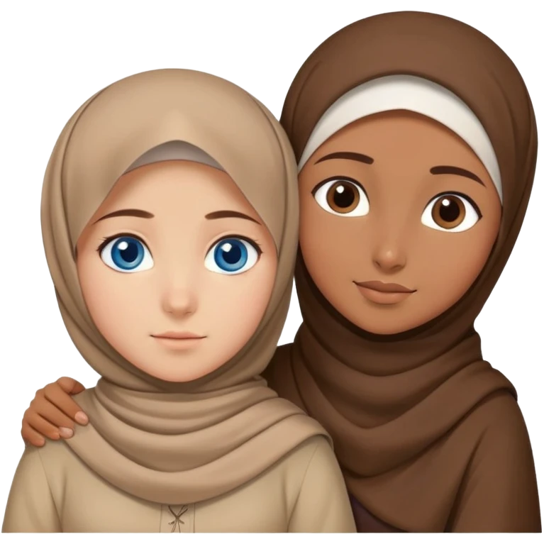 Turkish beautiful finish Konya girl blue eyes with brown beige hijab islamic dress and hugs with brother  emoji
