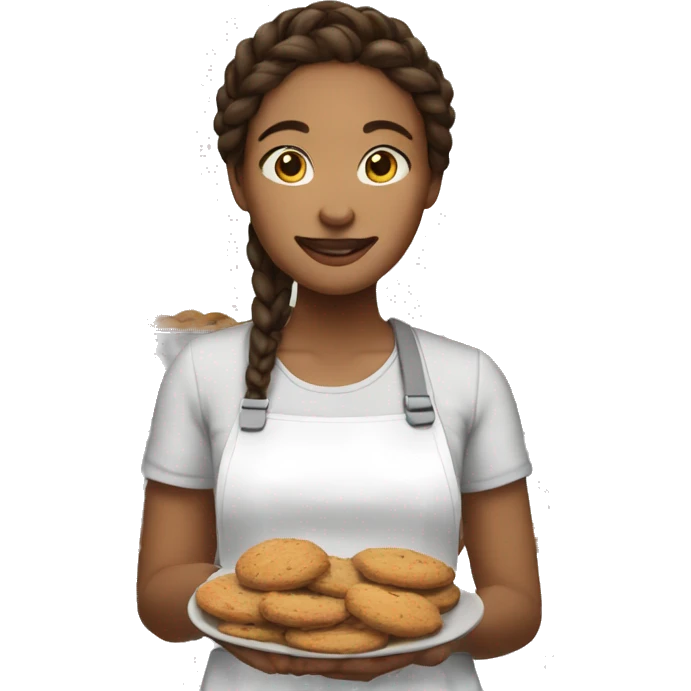 quarteron woman with brown dark braids baking cookies emoji