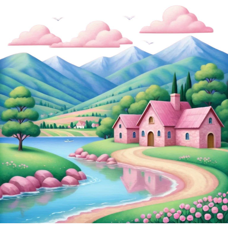 Renoir style pink SPAM art landscape emoji