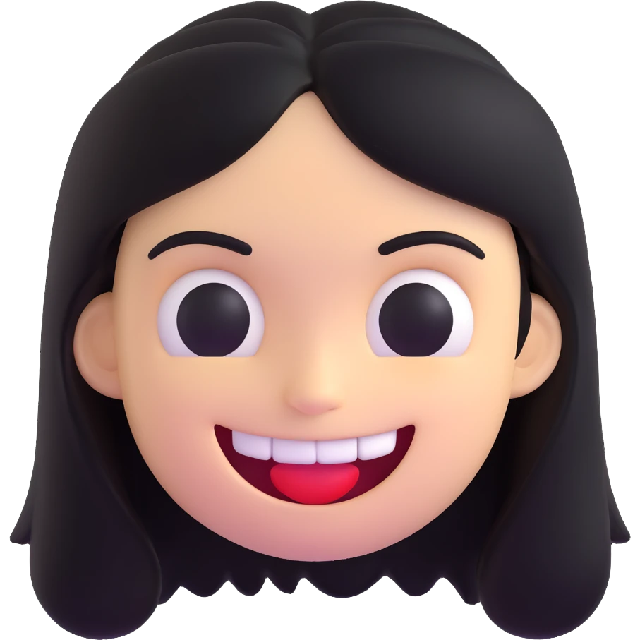 creepy white emoji face, long black hair, sinister smile, inspired by horror memes emoji