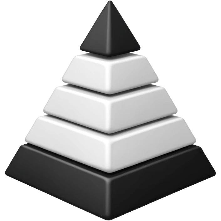 2D triangle with squares stacking up inside to demonstrate a social herarchy (all black and white) emoji