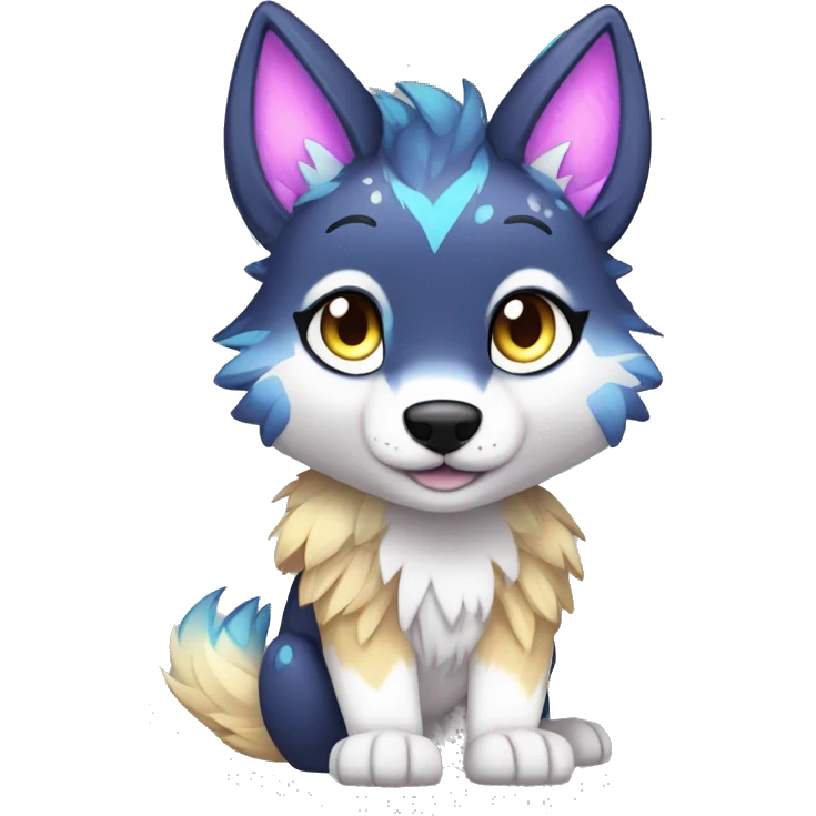 Anthro Colorful Shiny Fionbri-Falvie-sparkle-wolf-sona with cool eccentric markings full body emoji