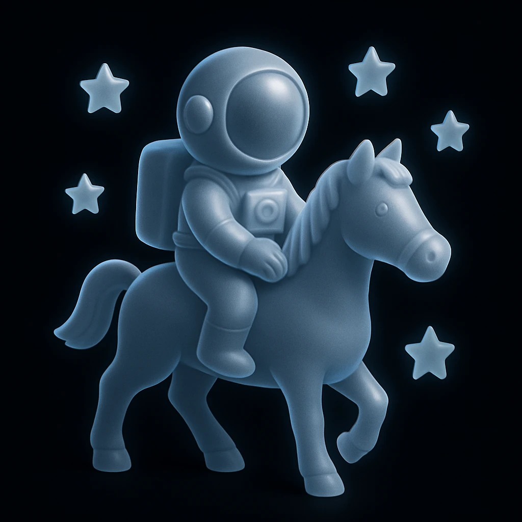 astronaut on horseback with stars in background emoji
