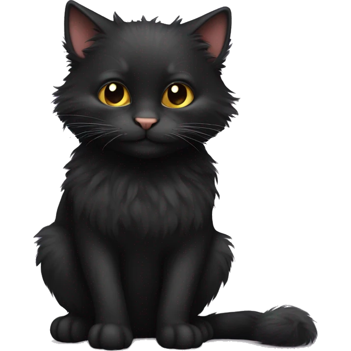 Black fluffy cat playing with rat emoji