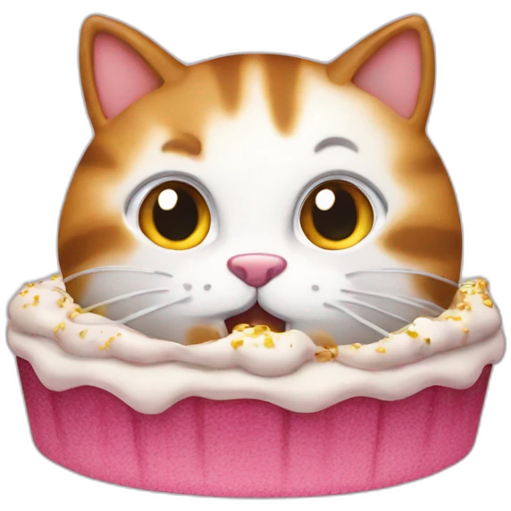 Un chat sur un gateau emoji
