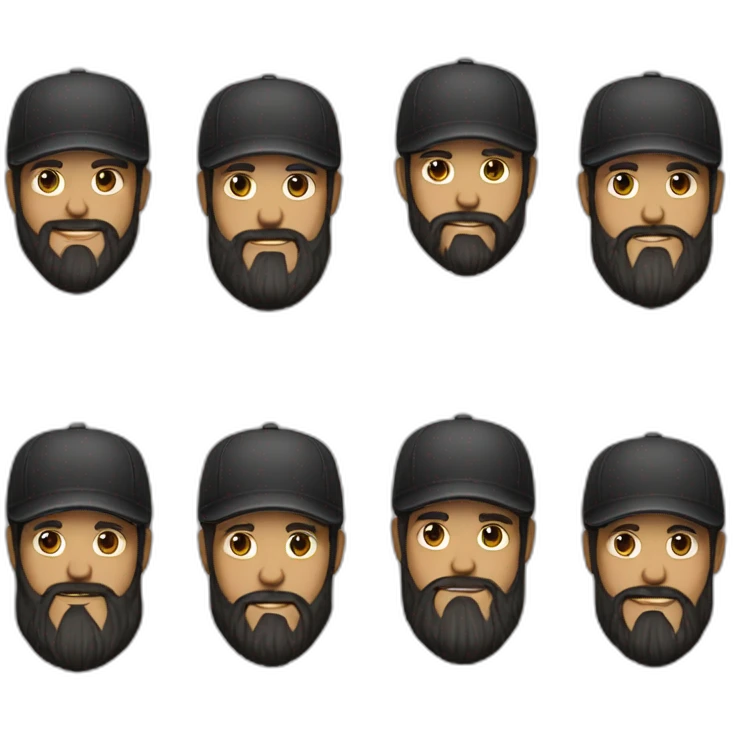 barbu cheveux et barbe noire casquette noire emoji