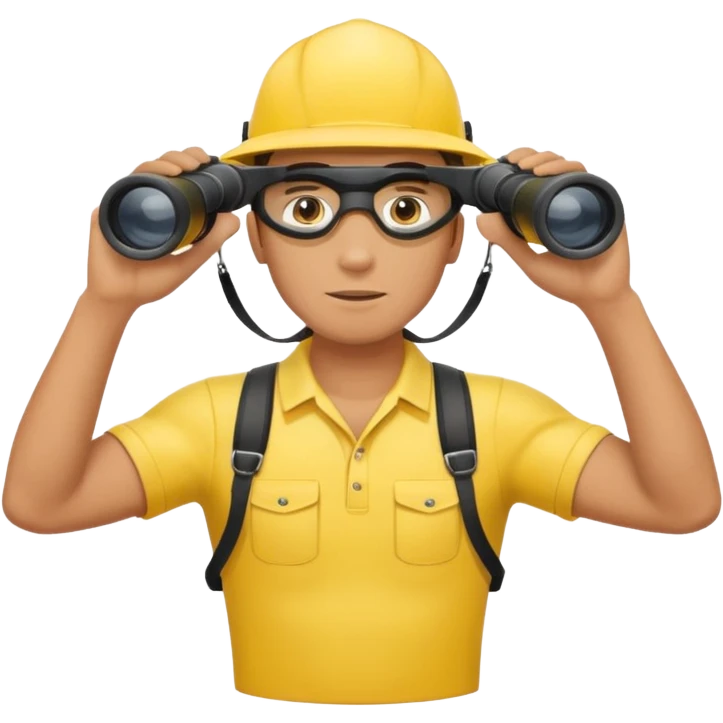 Male lifeguard – yellow shirt, binoculars in hand, scanning the sea, full body emoji
