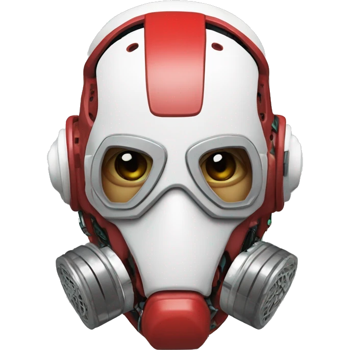 Red skin cyborg head with white respirator mask and circuitry emoji