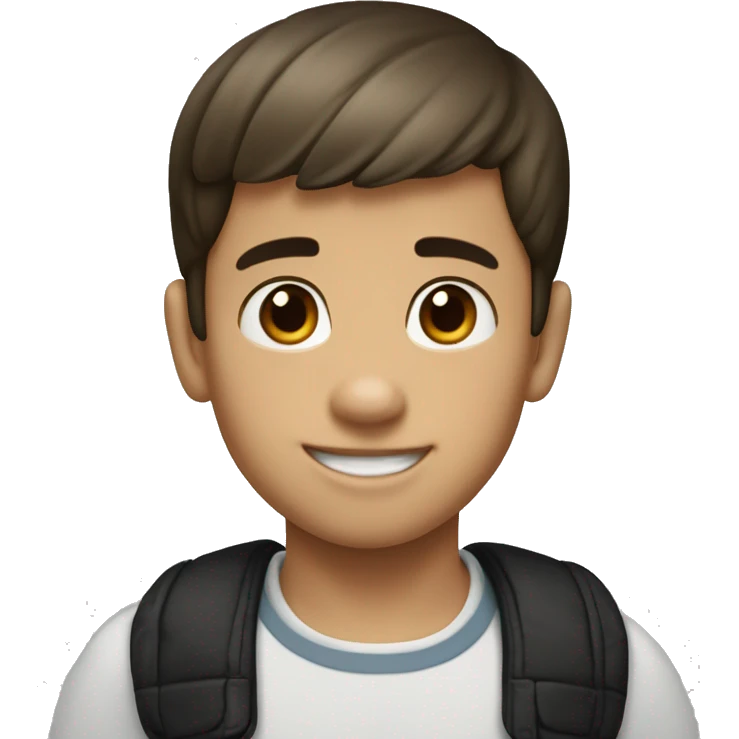 boy with short hair, little bangs, brown eyes, white skin. With mickey mouse ears  emoji