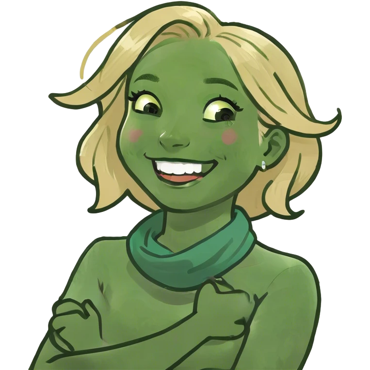 Girl with blonde hair with crossed arms around neck laughing emoji