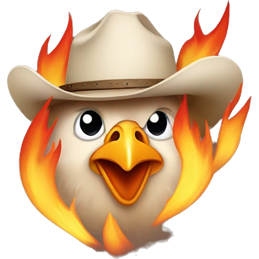chicken wearing cowboy hat in front of flame emoji  emoji