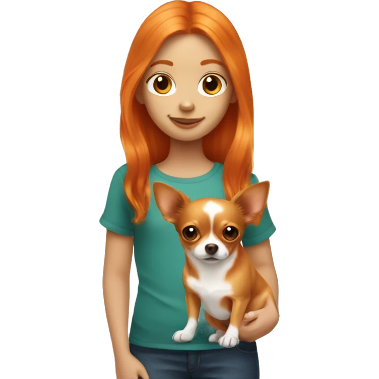 Ginger haired girl with orange long haired chihuahua emoji
