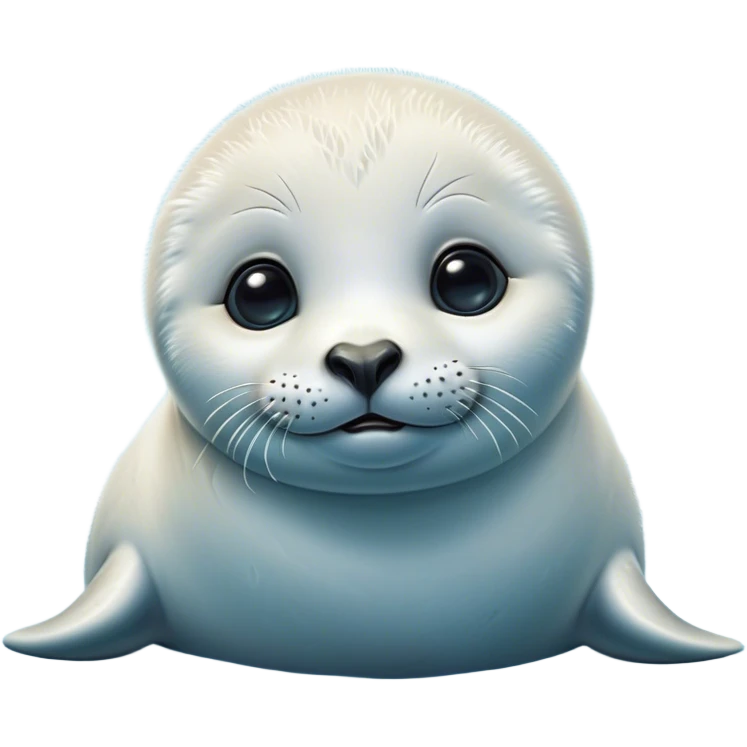 Cinematic Comical Baby Seal Portrait Emoji, Head tilted dramatically with an exaggeratedly surprised expression, featuring a round, plump body with wide, comically expressive eyes and a quirky, puckered face, Simplified yet hilariously expressive features, highly detailed, glowing with a slightly sassy polar glow, high shine, dramatic yet playful, stylized with an air of cheeky arctic mischief, soft glowing outline, capturing the essence of a meme-worthy baby seal that looks ready to give a playful side-eye into viral fame! emoji