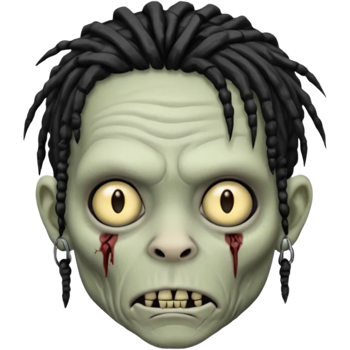 Grey pale skinned zombie boy with wrinkled skin and black dreadlocks. Nose and ear piercings. Emo. emoji