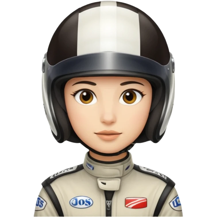 A light-skinned person with short dark hair, wearing a racing helmet and an oval face with a neutral look. emoji