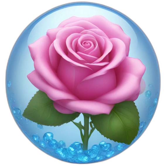Pink rose in a blue shiny glass sphere  emoji