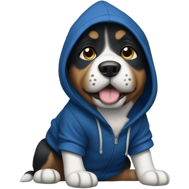 Dog wearing dark blue hoodie emoji