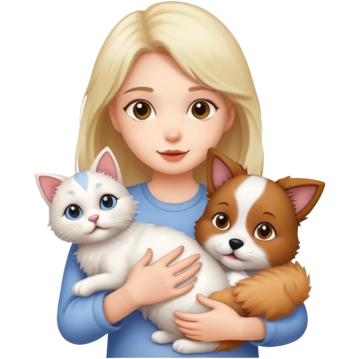 Girl holding a cat and a dog emoji