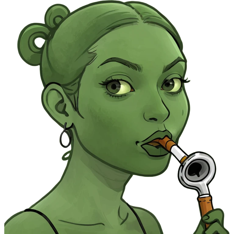 Girl with a pipe with 2 circles attached at the base in her mouth emoji