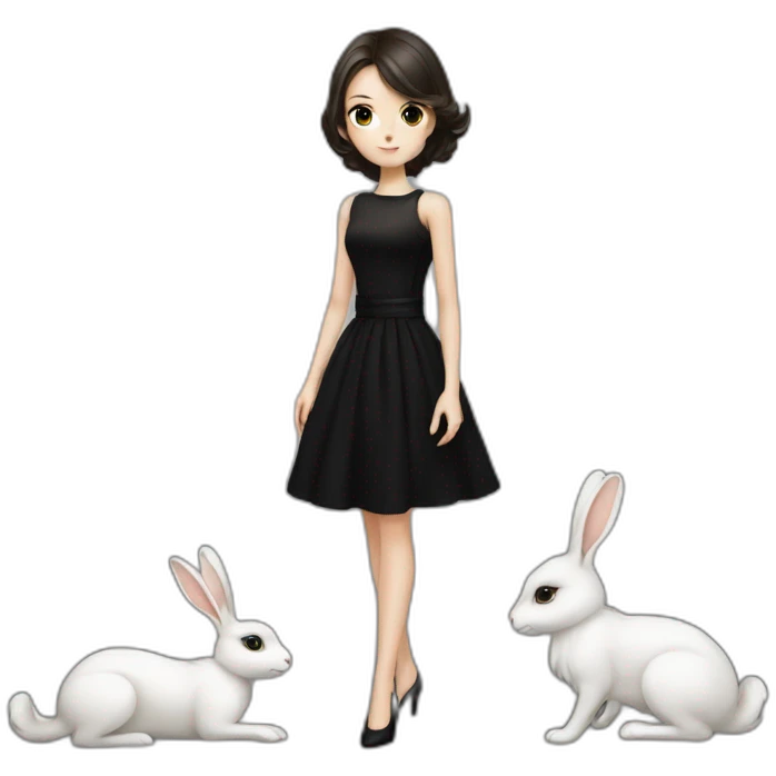 elegant girl in black dress white skin black hare emoji