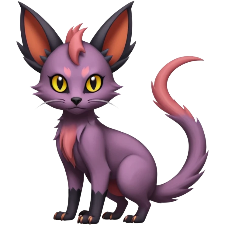 Black edgy cute Noivern-Noibat-Purloin-Torracat-Lykoi-Caracal-cat-Fakemon-fusion-hybrid-creature with an imp tail  emoji