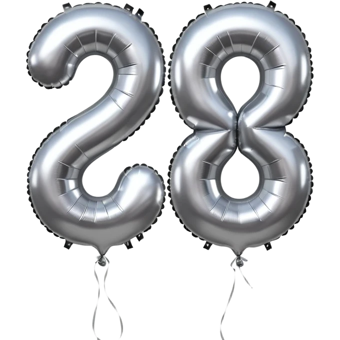 Two metallic silver foil balloons shaped as the number 18, shiny and reflective emoji