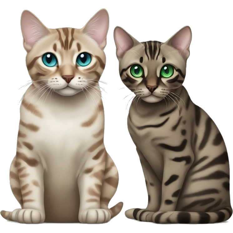 Seal Bengal cat with Blue eyes + charcoal Sepia bengal cat with Green eyes sitting  emoji