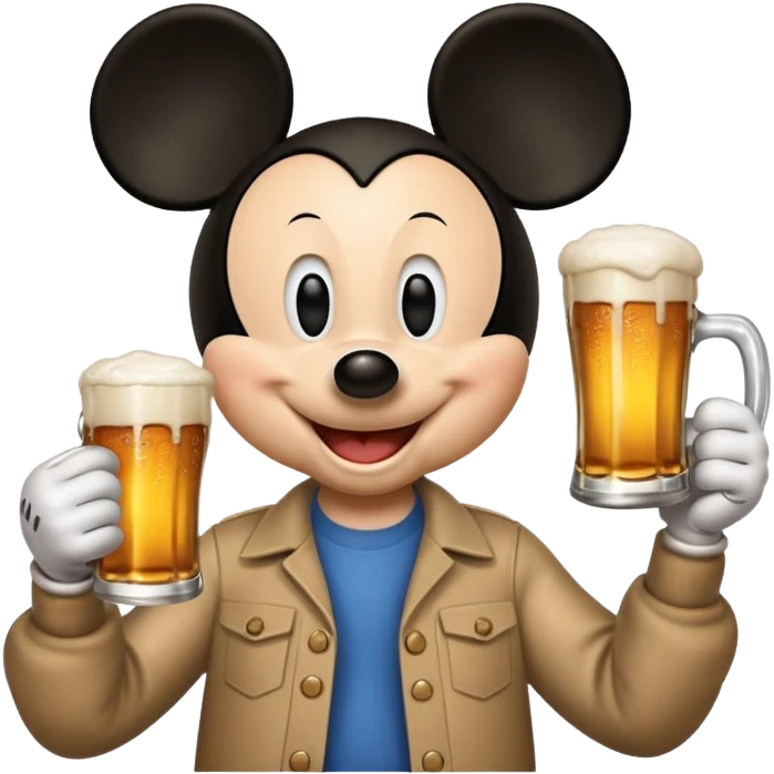 Mickey Mouse holding a beer emoji