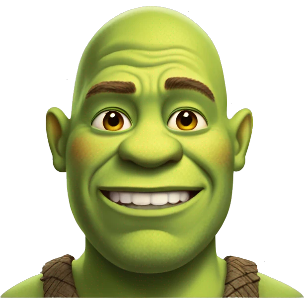 realistic shrek without hair and with ogre ears smirking emoji