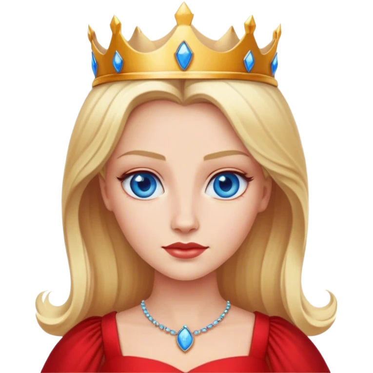 blonde queen blue eyes, red dress emoji