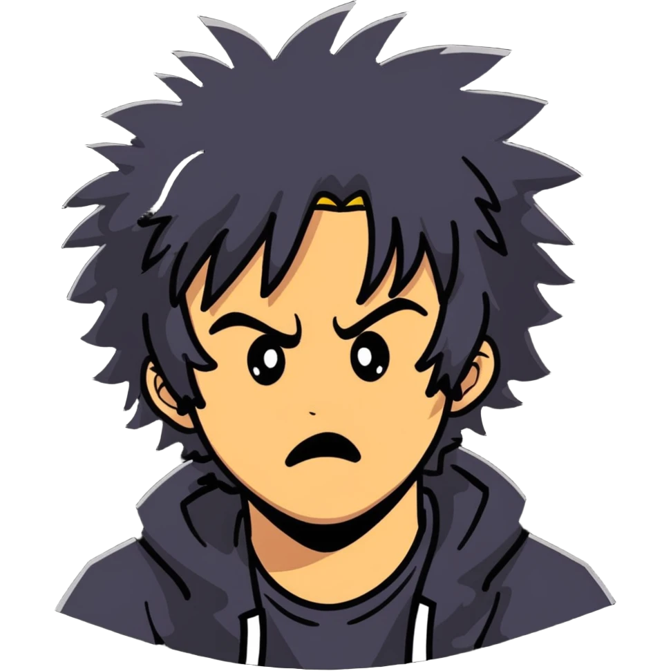 Wild artist with messy hair and dramatic expression, chaotic creative energy, surrounded by intense hellish artwork emoji