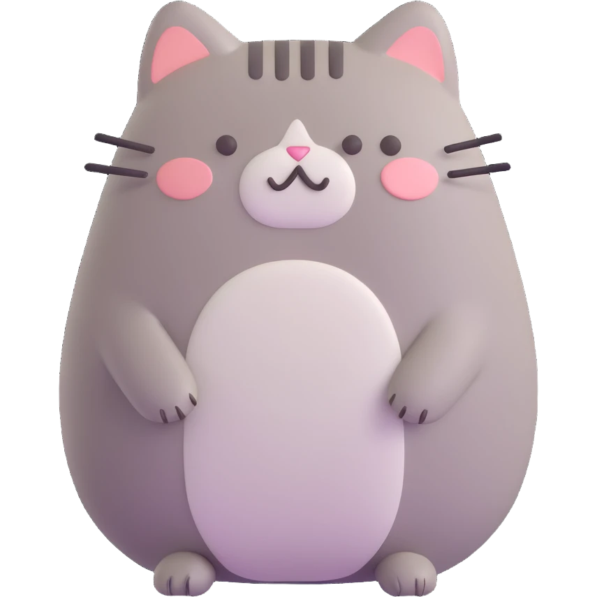 pusheen cat looking sad, 3D style, soft shading, expressive face emoji